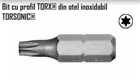 Bit cu profil TORX din otel inoxidabil TORSONIC