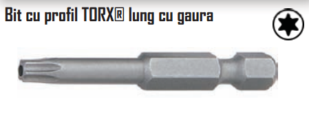 Bit cu profil TORX lung cu gaura