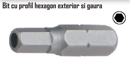 Bit cu profil hexagon exterior si gaura