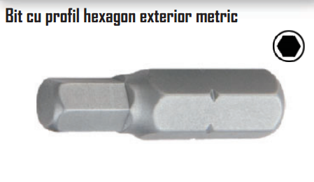 Bit cu profil hexagon exterior metric