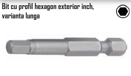 Bit cu profil hexagon exterior inch, varianta lunga