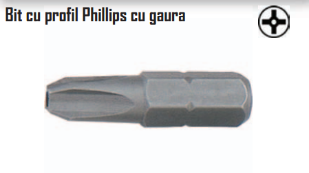 Bit cu profil Phillips cu gaura