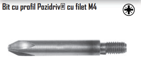 Bit cu profil Pozidriv cu filet M4