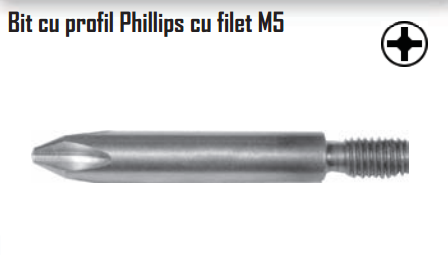 Bit cu profil Phillips cu filet M5
