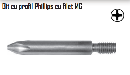 Bit cu profil Phillips cu filet M6
