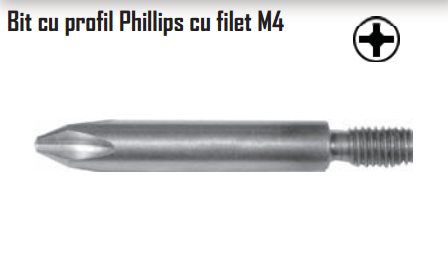 Bit cu profil Phillips cu filet M4