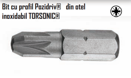 Bit cu profil Pozidriv din otel inoxidabil TORSONIC