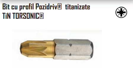 Bit cu profil Pozidriv titanizate TiN TORSONIC